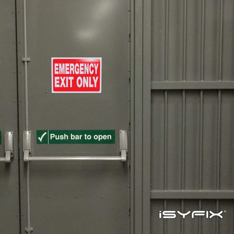 iSYFIX Emergency Exit Only Signs Stickers, 2 Pack 10x7 Inch â€“ Premium Self-Adhesive Vinyl Decal, Laminated for Ultimate UV, Weather, Scratch, Water & Fade Resistance, Indoor & Outdoor - Image 3